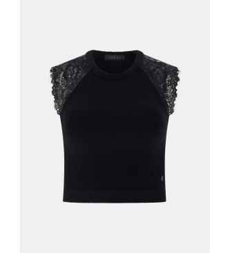 Guess Schwarzes Spitzenstrick-Top