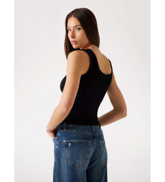 Guess Top sin mangas de punto acanalado negro