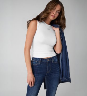 Guess Top Sans Manches Mini Logo Blanc