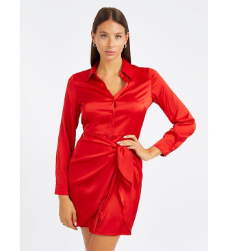Guess Vestido de camisa de cetim vermelho
