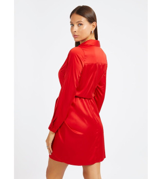 Guess Czerwona satynowa sukienka koszulowa