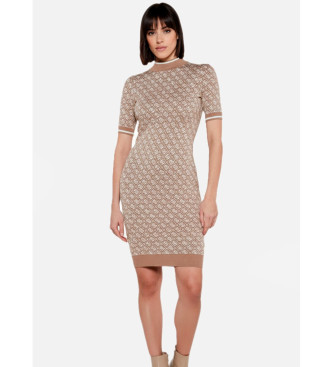 Guess Abito midi in maglia beige con logo 4G