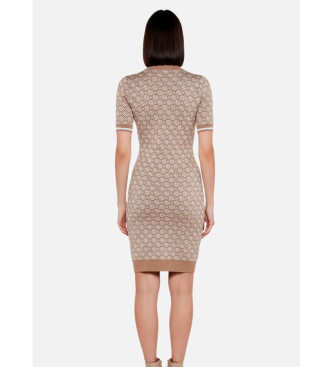 Guess Abito midi in maglia beige con logo 4G