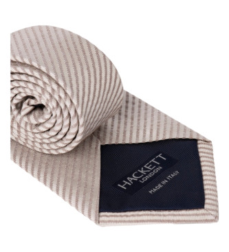 Hackett London Brązowy jedwabny krawat Bengal Seersucker