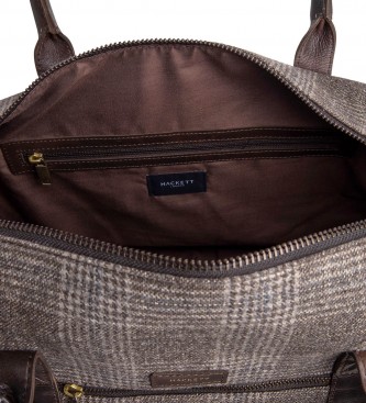 Hackett London Truro Tweed Weekender Leather Bag brown