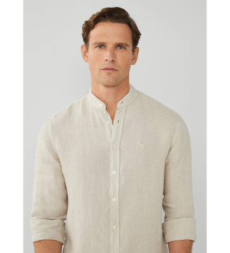 Hackett London Garment Dye Linen Beige Shirt
