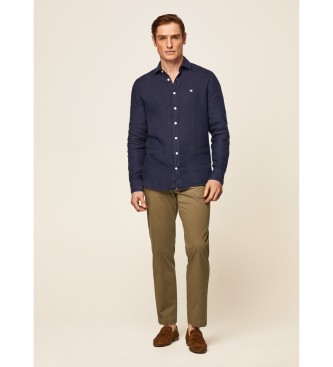 Hackett London Camisa de Linho da Marinha Slim Fit