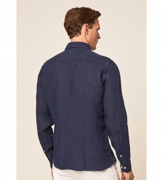 Hackett London Camicia in lino slim fit blu scuro