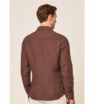Hackett London Lanena srajca Slim Fit rjave barve