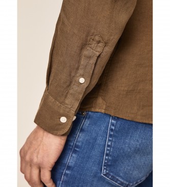 Hackett London Smal skjorta i linne brun