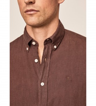 Hackett London Lniana koszula slim w kolorze brązowym