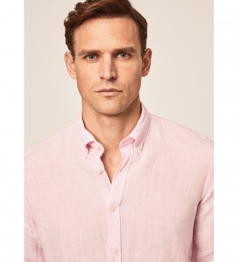 Hackett London Lniana koszula slim w kolorze różowym