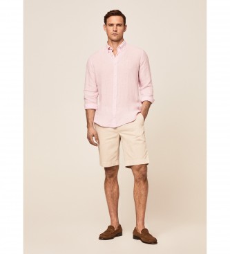 Hackett London Camisa de Linen Fit Slim cor-de-rosa