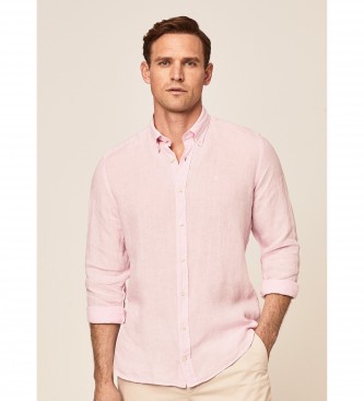 Hackett London Lniana koszula slim w kolorze różowym