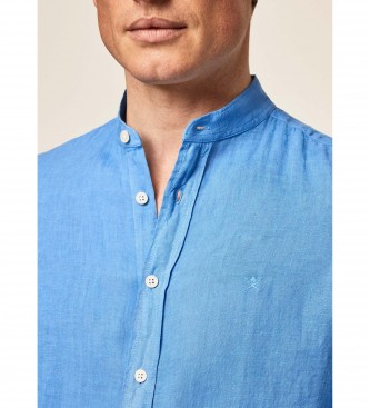 Hackett London Camicia in lino slim P fit blu scuro