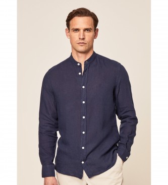 Hackett London Camicia in lino blu navy slim fit P
