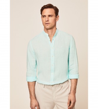 Hackett London Turquoise Linen P Fit Slim Shirt