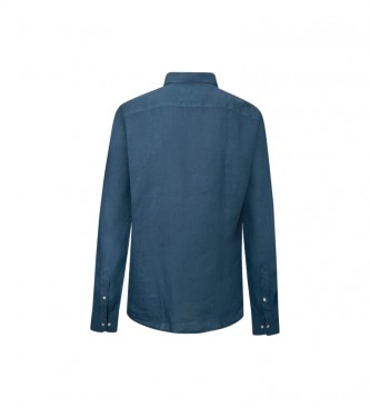 Hackett London Leinenhemd Slim Fit blau