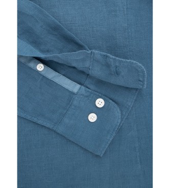 Hackett London Leinenhemd Slim Fit blau