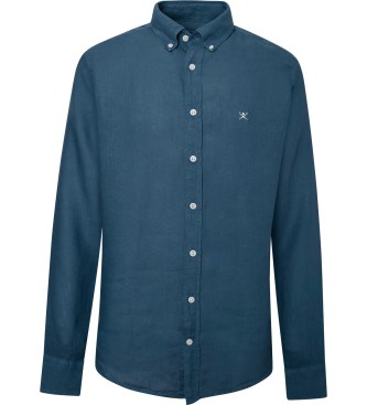 Hackett London Leinenhemd Slim Fit blau