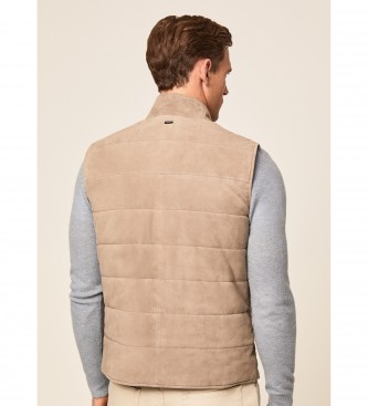 Hackett London Leather Waistcoat Brown Buttoned Closure