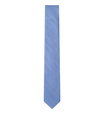 Hackett London Jedwabny krawat Chambray w jednolitym niebieskim kolorze