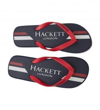 Hackett Logotipo Flip Flops Listras Preto, Vermelho