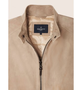 Hackett London Harrington Leather Jacket Taupe
