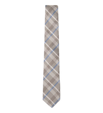 Hackett London Jedwabny krawat w kratę beżowy