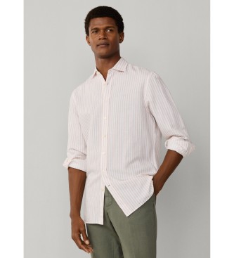 Hackett London Koszula lniana Summer Stripe pomarańczowa
