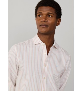 Hackett London Koszula lniana Summer Stripe pomarańczowa