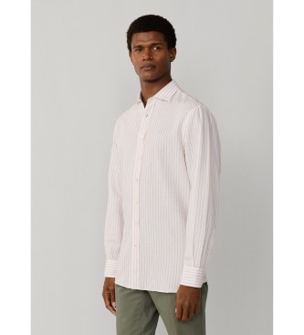 Hackett London Koszula lniana Summer Stripe pomarańczowa