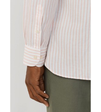 Hackett London Koszula lniana Summer Stripe pomarańczowa