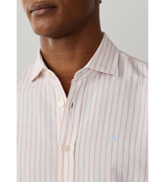 Hackett London Koszula lniana Summer Stripe pomarańczowa