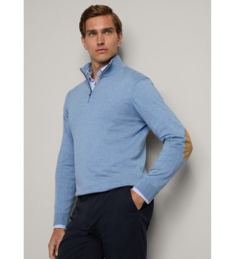 Hackett London Pullover aus einer blauen Baumwoll-Kaschmir-Mischung