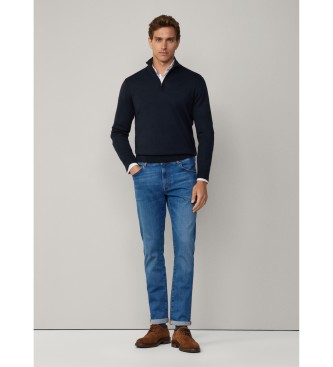 Hackett London Cotton and navy cashmere blend jumper