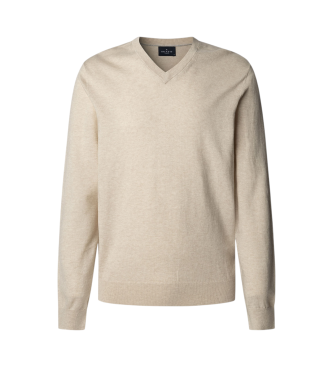 Hackett London Jumper i en hvid ecru bomulds- og kashmirblanding