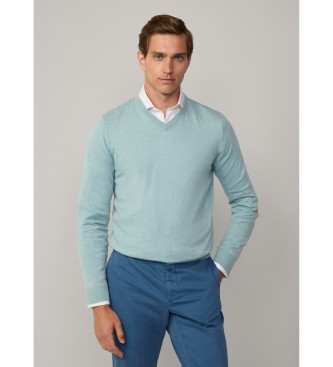 Hackett London Pull en coton et cachemire mlangs turquoise