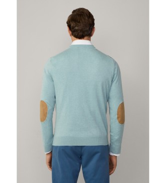 Hackett London Pull en coton et cachemire mlangs turquoise