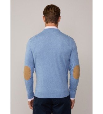 Hackett London Pullover aus einer blauen Baumwoll-Kaschmir-Mischung