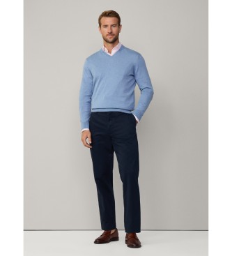 Hackett London Pullover aus einer blauen Baumwoll-Kaschmir-Mischung