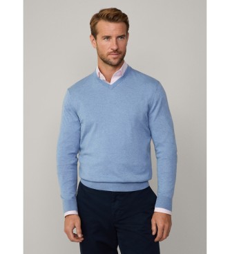 Hackett London Jumper in a cotton and cashmere blue blend