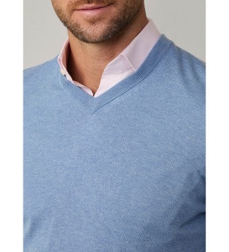 Hackett London Pullover aus einer blauen Baumwoll-Kaschmir-Mischung