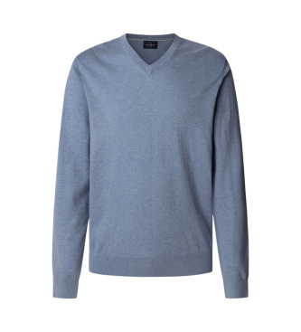 Hackett London Jumper in a cotton and cashmere blue blend