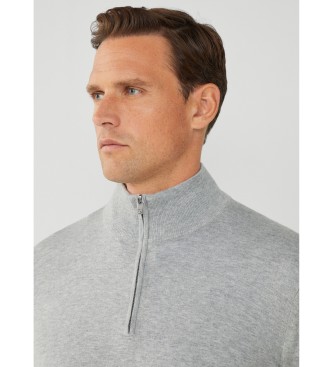 Hackett London Kašmirski pulover z zadrgo sive barve