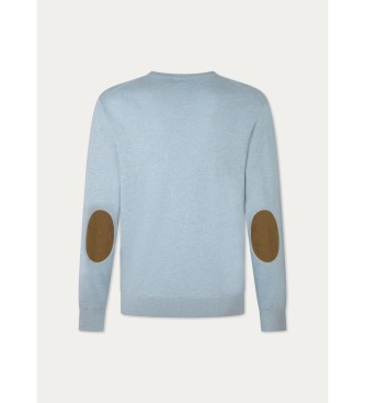 Hackett London Bawełniany sweter z dekoltem w szpic w kolorze niebieskim