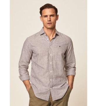 Hackett London Camicia in lino marrone Bengala