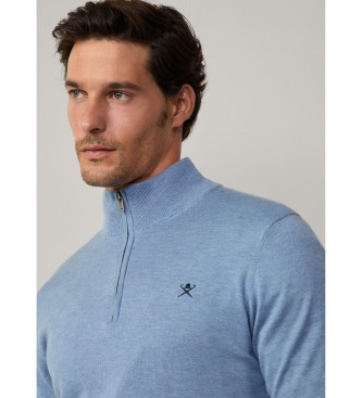 Hackett London Pullover aus blauem Baumwoll- und Seidenstoff