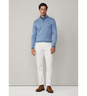 Hackett London Pullover aus blauem Baumwoll- und Seidenstoff