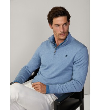 Hackett London Pull en coton et soie bleu